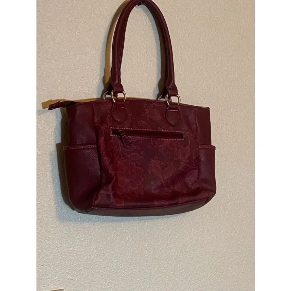 St John’s Bay Women's Floral-Embossed Shoulder Bag in Burgundy